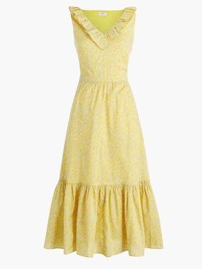 J Crew Factory Yellow Daisy Floral Ruffle Midi Dress size 6